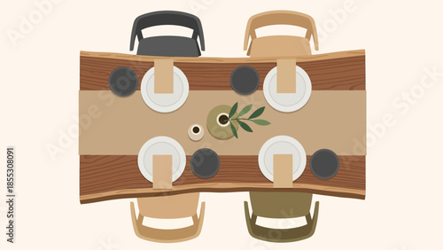 Modern dining table setup with natural wood and minimalist tableware