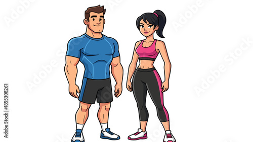 Illustration of a male and female fitness enthusiast standing together