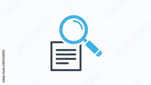 Magnifying glass over document symbolizing search and analysis in flat style
