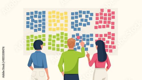 Team collaboration in agile project management with colorful sticky notes