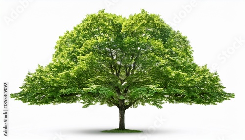 a lush green deciduous tree with a full canopy of leaves isolated on white background