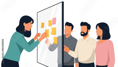 Team collaboration concept with sticky notes and brainstorming session