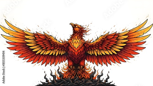 The phoenix bird rising from the flames, symbolizing rebirth and renewal