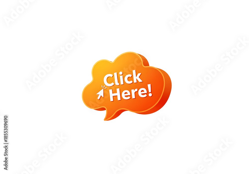 Orange click here speech bubble button png on transparent background