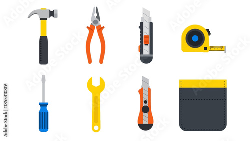 Colorful set of hand tools on white background for home improvement