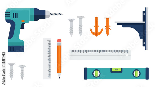 Essential tools and hardware set for home improvement and diy projects