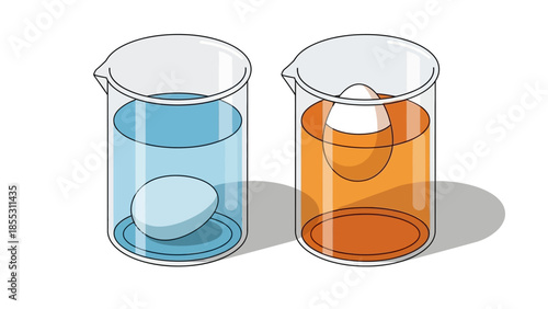 Archimedes principle: egg buoyancy experiment in scientific beaker