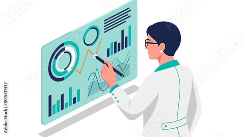 Data analyst evaluating graphs on interactive digital display