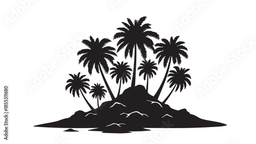 vector illustration of a tropical island with palms silhouette 