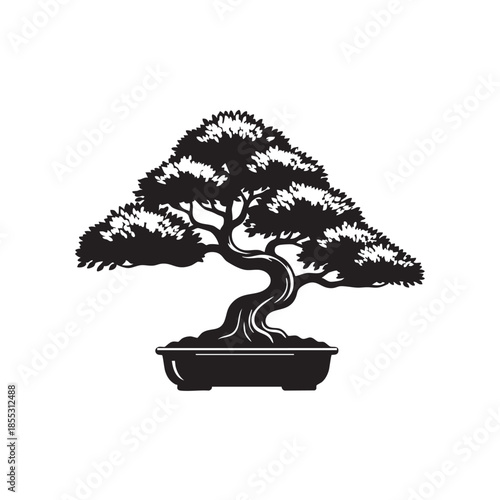 bonsai tree isolated silhouette vector  on white background 