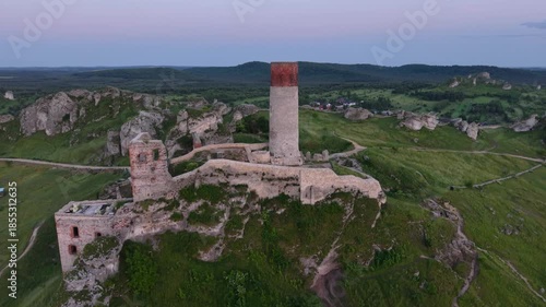 The ruins of the castle in Olsztyn near Czestochowa in the light of the setting sun. Poland