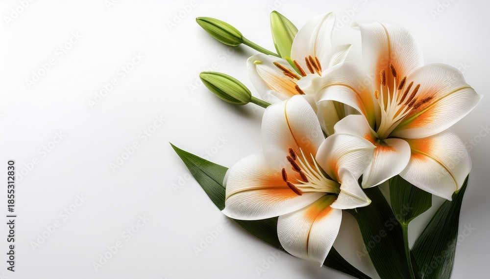 Fototapeta premium Easter Lily Flowers On White Background