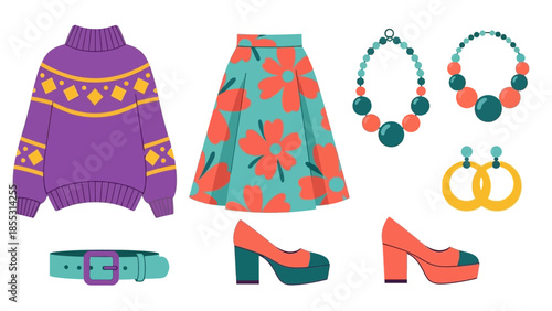 Bold autumn fashion collection with floral skirt and accessories