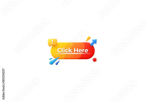 Click here button vibrant yellow orange and red gradient 3D style SVG on transparent background