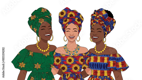 Colorful traditional fashion with african patterns and headwraps