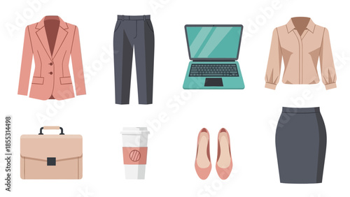 Business attire and essentials: laptop, suit, and accessories for office life