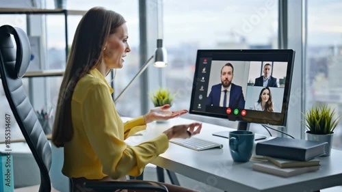 Business woman talking on video conference meeting in the office