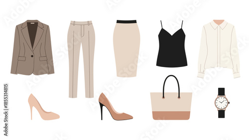 Minimalist fashion set featuring workwear essentials and accessories