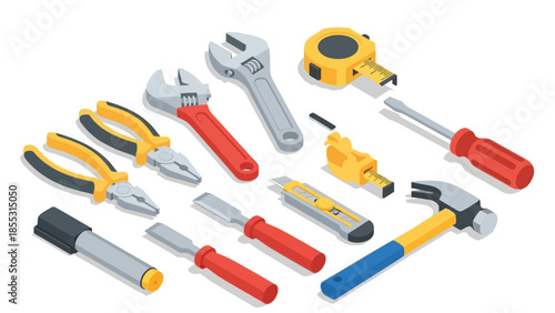 Isometric toolbox with various tools for diy projects and repairs