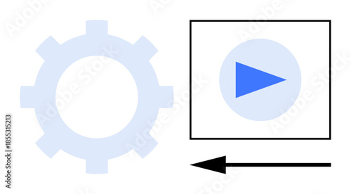 Video playback concept. Gear and play button with directional arrow video processing, functionality, and multimedia playback. For apps, platforms, tutorials, and technology visuals