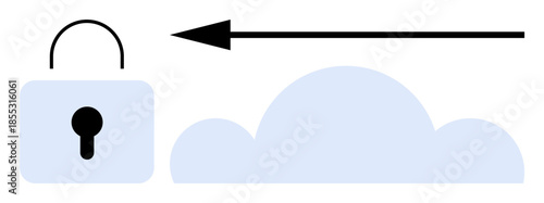 Data security concept. Lock and cloud graphics highlight secure data transfer and storage. Data security ensures encryption, secure communication, and cyber protection. For tech, cloud services, IT