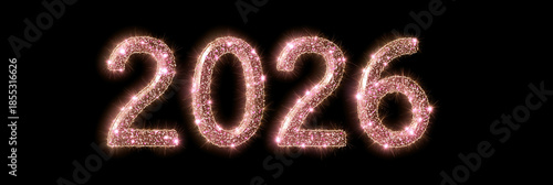 Sparkling pink numerals shine vividly against clean dark backdrop suggesting festive celebration.
