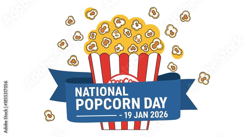 Celebrate National Popcorn Day on January 19, 2026 with joyful popcorn bucket