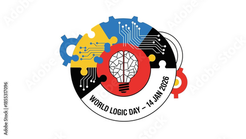 Vibrant World Logic Day illustration with lightbulb and circuit boards