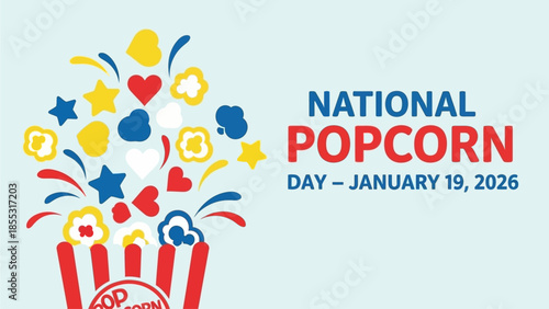 Vibrant National Popcorn Day Celebration with Colorful Popcorn Bucket