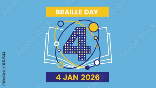 Vibrant Braille Day graphic with date January 4, 2026