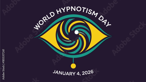 Vibrant World Hypnotism Day eye symbol with swirling colors