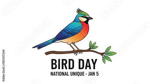 Vibrant bird perched on branch celebrating Bird Day