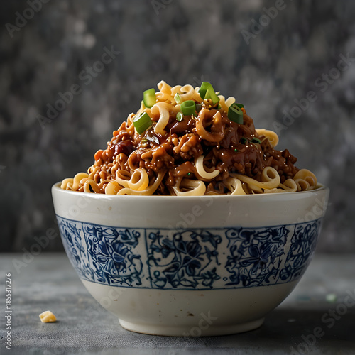 Flavorful dan dan noodles topped with fresh green onions
