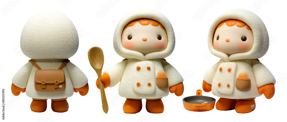 Fototapeta premium Charming 3D Chibi Chef Character in Adorable White Outfit with Cooking Tools