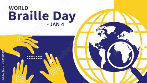 World Braille Day awareness graphic with hands reading braille
