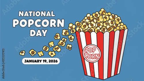 Celebrate National Popcorn Day on January 19, 2026 with a bucket of freshly popped popcorn