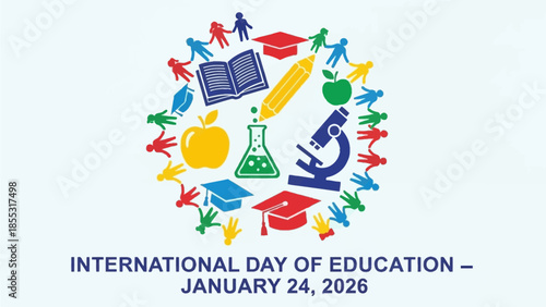 Vibrant International Day of Education celebration with diverse learning symbols