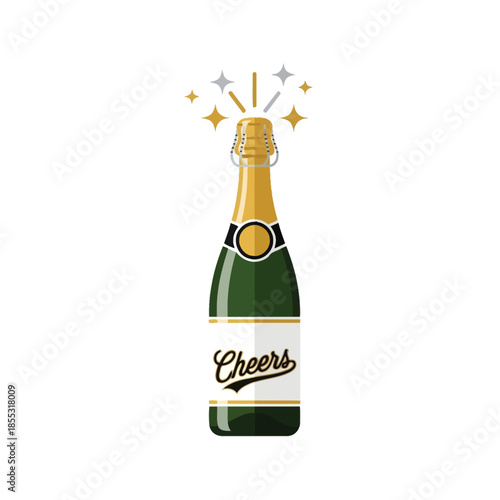 Celebration Champagne Bottle With Sparkling Stars Festive Drink