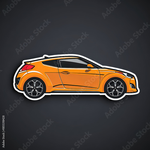 Sporty Orange Hatchback Car Vector Sticker on Dark Background