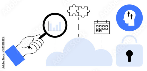 Cloud computing concept. Cloud computing data analysis, security, puzzle integration, and scheduling. Cloud computing enables secure and efficient data management for businesses. Great for tech