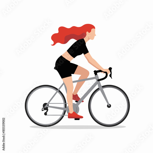 Woman Cycling Fitness Exercise Red Hair Vector Illustration