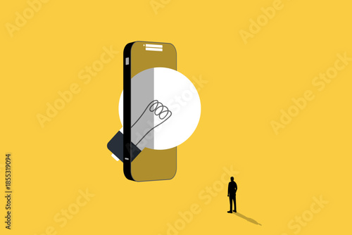 This illustration depicts the concept of generating business ideas and making money through online platforms or mobile apps