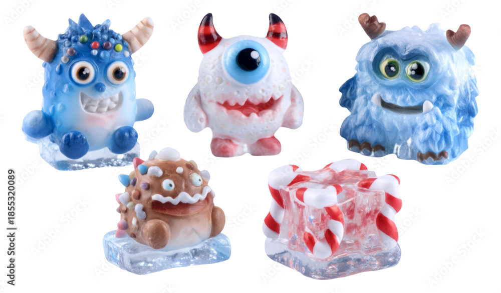 Obraz premium Festive Icy Monsters Collectibles Illustration on Transparent Background