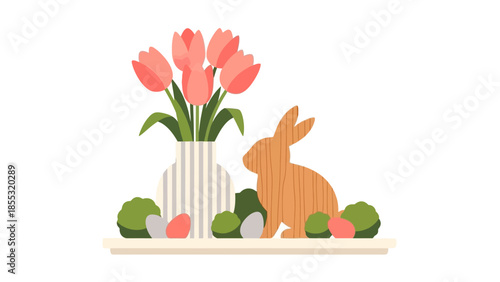 Floral and bunny tabletop decor in soft pastel