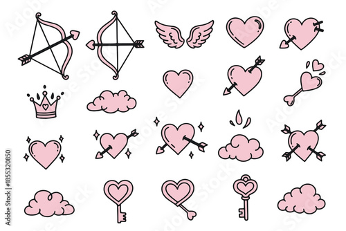 Seamless vector illustration set of cute pink hearts in a romantic pattern design for a Valentine Day wedding card or holiday decoration art symbol