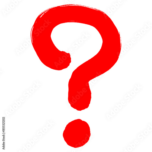 筆文字の手書き赤い墨のはてな記号が浮かび上がり、疑問や思考の始まりを直感的に表現　感嘆符