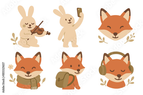 Cute woodland animals engaging in fun activities with cheerful expressions