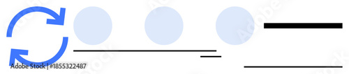 Circular arrow, three dots, and progress bars visualize process steps, updates, or synchronization. Ideal for workflow, project management, iteration, system updates status tracking automation