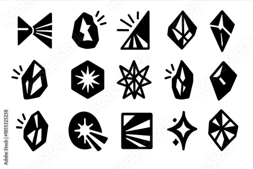 Kaleidoscope Crystal Shard Icons. Solid style icons of Kaleidoscope crystal shard: prism reflection, glass fragment, colorful beam