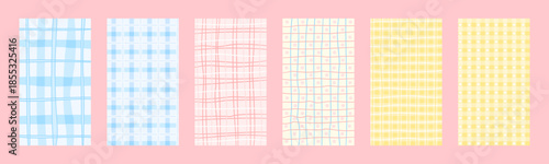 Soft Pastel Gingham Plaid Pattern Set in Pink Blue and Yellow